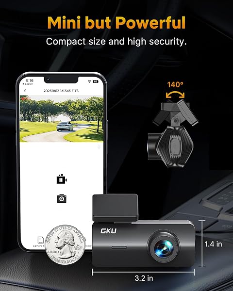 GKU 4K Dash Cam,Dash Cam Front with UHD 2160P, 5.8GHz WiFi DashCam,24H Parking Monitor,Night Vision,WDR,170° Wide Angle,Loop Recording,G-Sensor,DashCam Front Includes 64GB SD Card,Supports 256GB Max. - 4