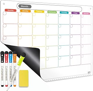 Dry Erase Calendar Magnetic Board - Monthly Planner Dry Erase Boards Fridge Calendar Whiteboard with Thickened Magnet - with Fine Point Markers & Eraser & Holes for Wall Hanging
