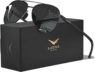 LUENX Aviator Sunglasses Polarized for Men Women-Non Mirror Driving uv 400 Protection with case(All Black)