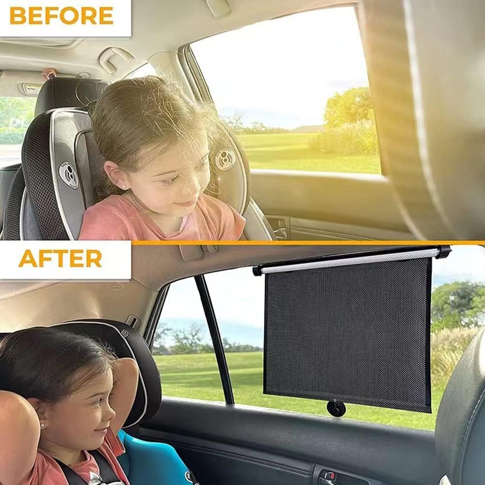 2 Pack Car Window Shades for Side Windows,Roller Vehicle Side Window Sun Protection Shade,Retractable Roller Sunshade Visor for Pet,Passengers,Sunshade w/Suction Cups,Clips