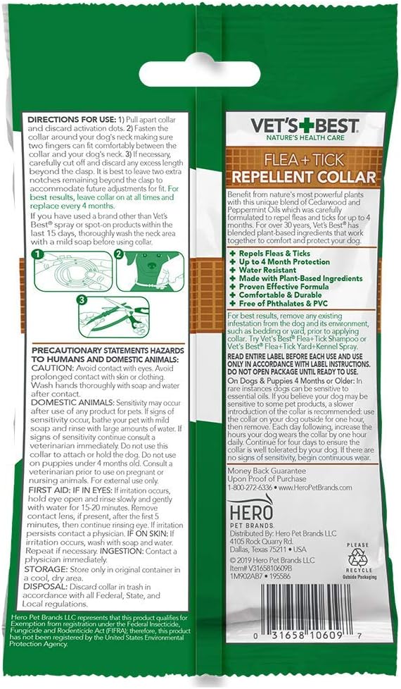 Vet's Best Flea and Tick Repellent Collar for Dogs | Pest Repellent Dog Collar | Dog Flea & Tick Treatment with Certified Natural Oils | Up to 20” Neck Size, 0.8 Ounce (Pack of 1) : Pet Supplies