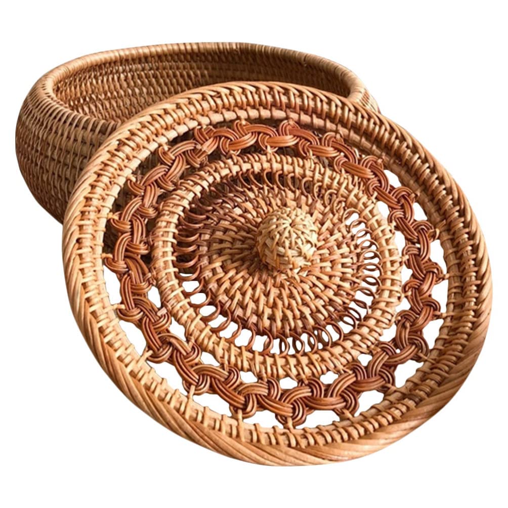 Zerodeko Scatola Porta Dolci in Rattan Intrecciato Robusta e Versatile Coperchio a Trama Aperta per Dolci e Snack come Regalo di Compleanno lo Studio