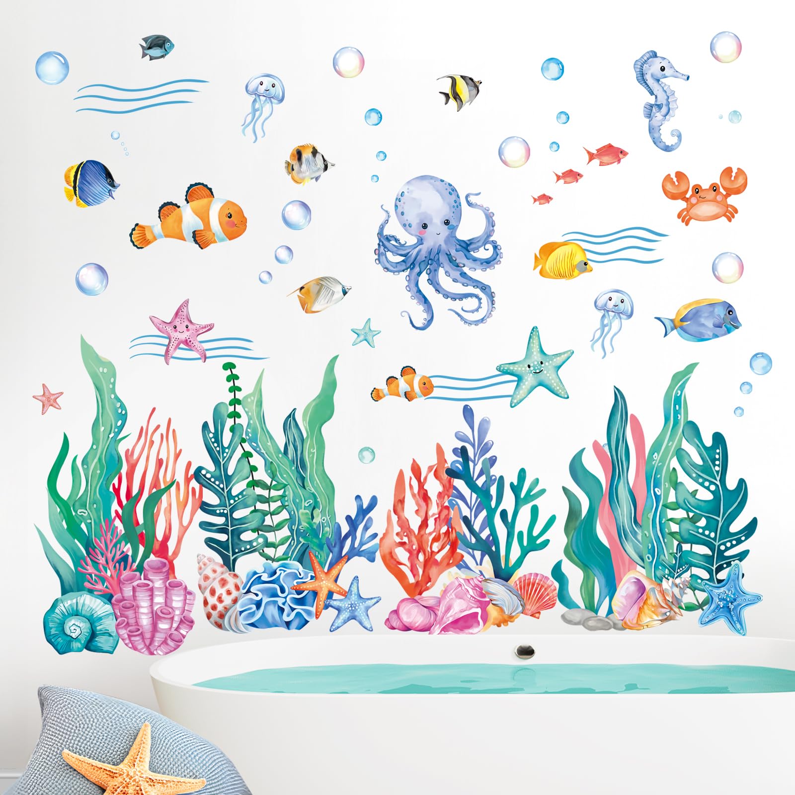 FUFUQUARE Cute Under The Sea Wall Stickers Cartoon Jellyfish Seaweed Peel and Stick Wall Decals DIY for Kids Bedroom Living Room Playroom - Image 3