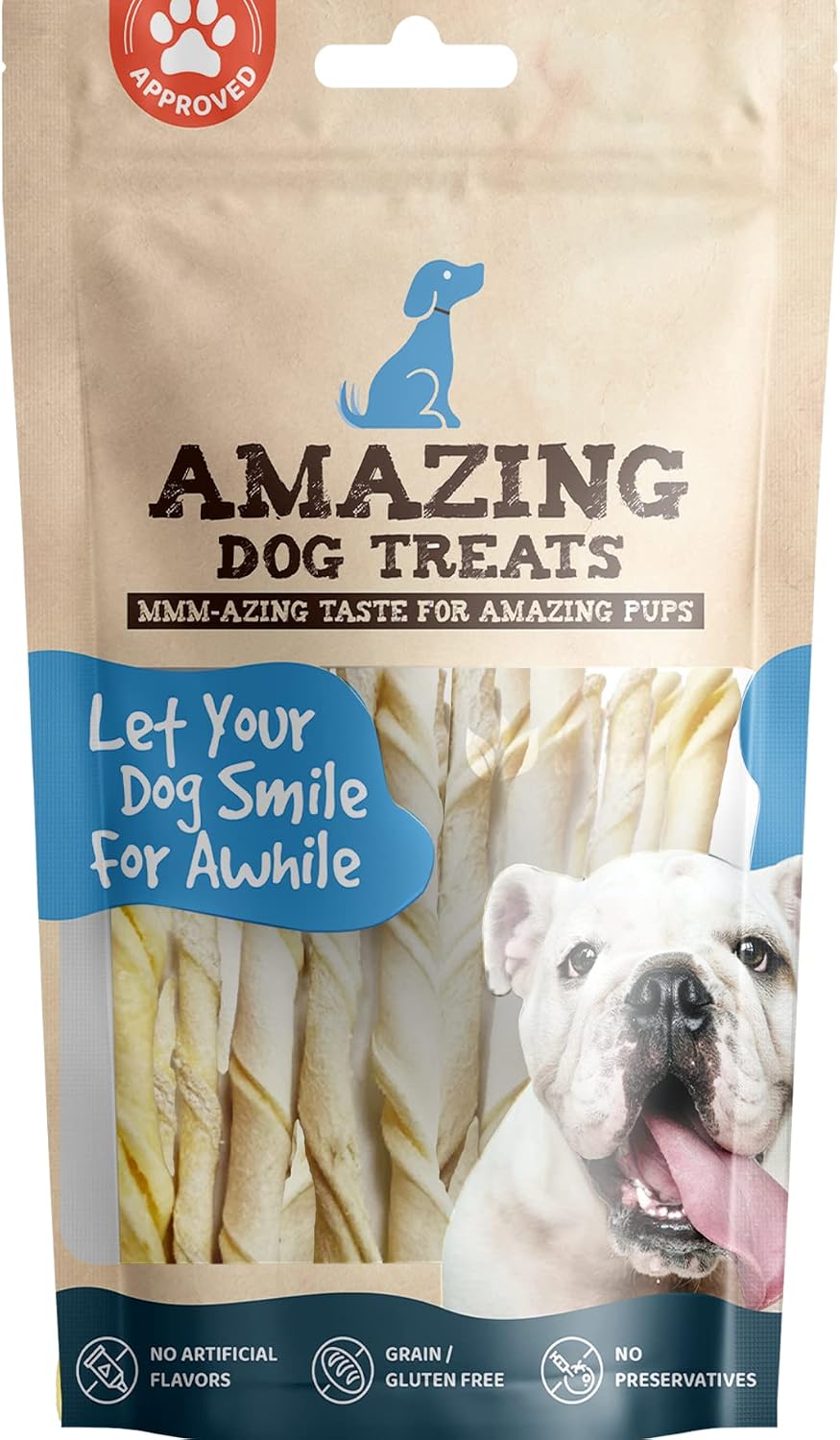 Amazing Dog Treats - Beef Cheek Twists Dog Chew (5-6 Inch - 10 Pack) - NO Odor - Thick Cut - Rawhide Alternative - Beef Cheek Slice Chip…