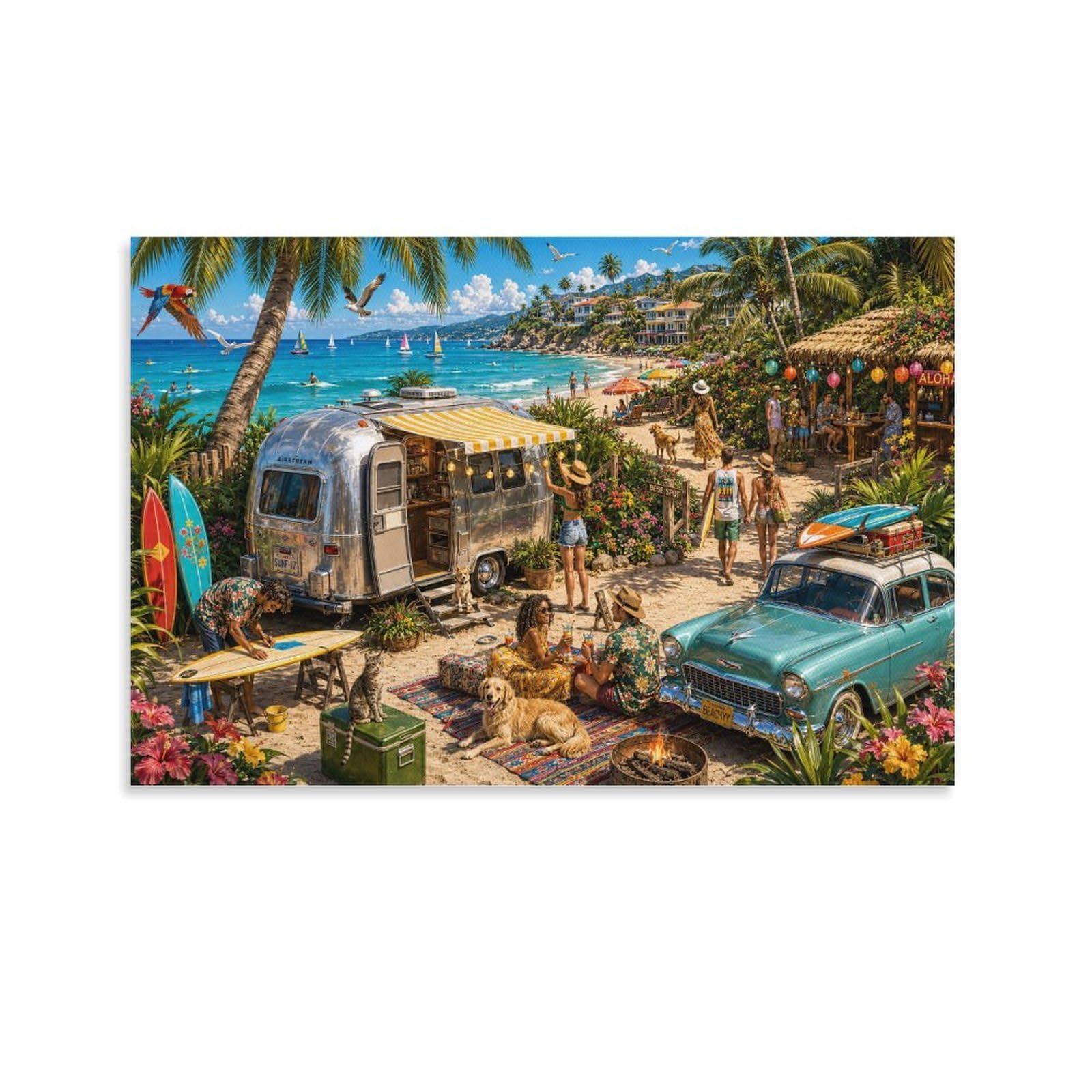 ASDFGHJKLZA Hawaii Beach Surf Canvas Prints Aesthetic Poster Modern HD Wall Art Decor for Home, Dining Room, Bedroom, Living Room Decorations, Gift 12x18inch(30x45cm)