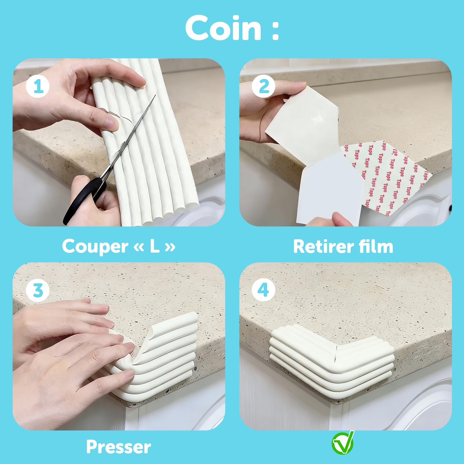 shinfly Protection Coin de Table en Mousse pour bébé, 500cm x 80mm x 8mm Mousse épaisse et Douce Protection des Bords de Meubles, Protection des Bords autocollante pour Bébé/Enfants Kits Blanc Cassé
