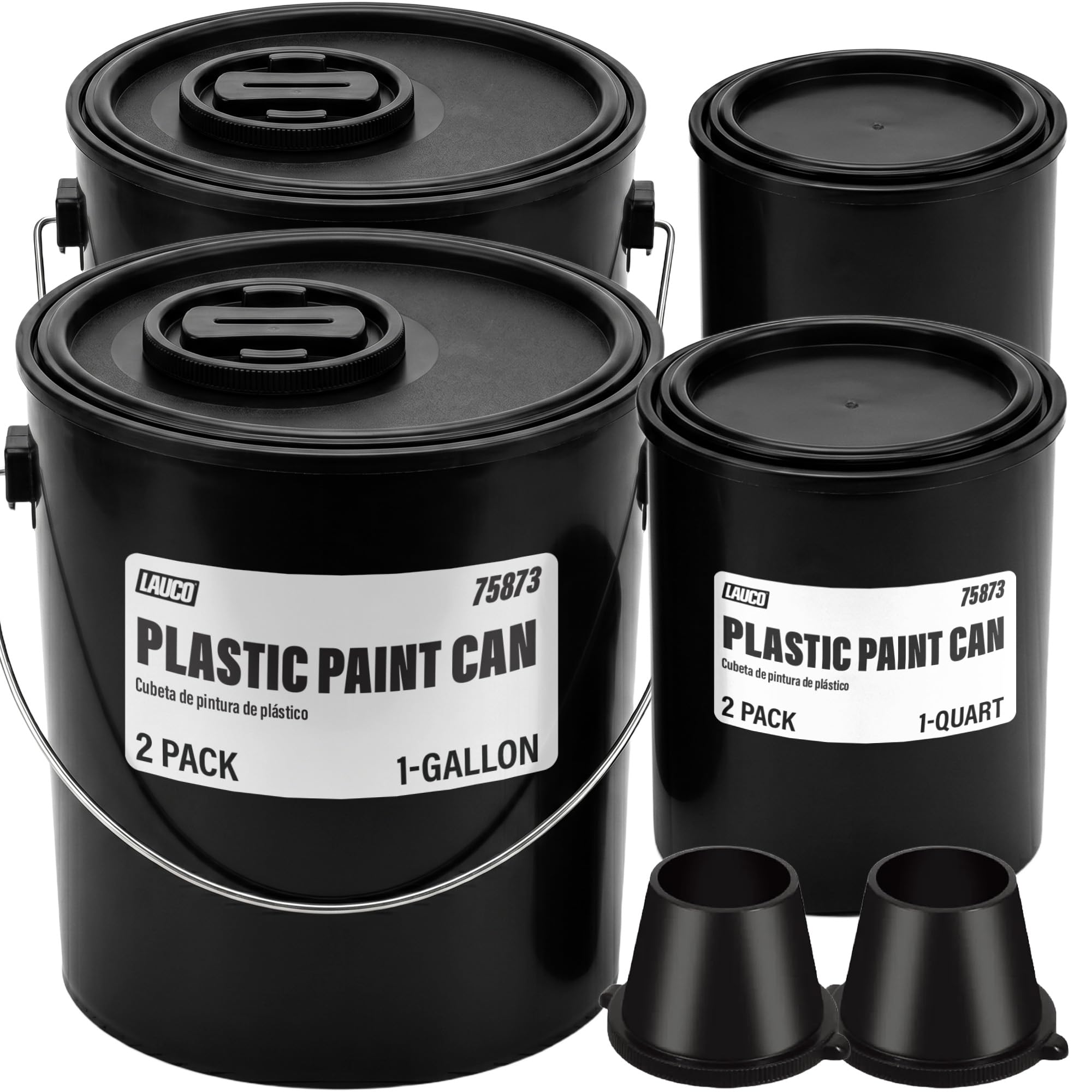 Plastic Paint Can Bucket Set of 2Gal, 2Qt, w/Lid & Handle - Triple Lock Airtight Seal - Touchdown Bucket, Small Pail Triple-Lock Airtight Seal to Minimizing Skimming, Rust, Odor & Chemical Resistant