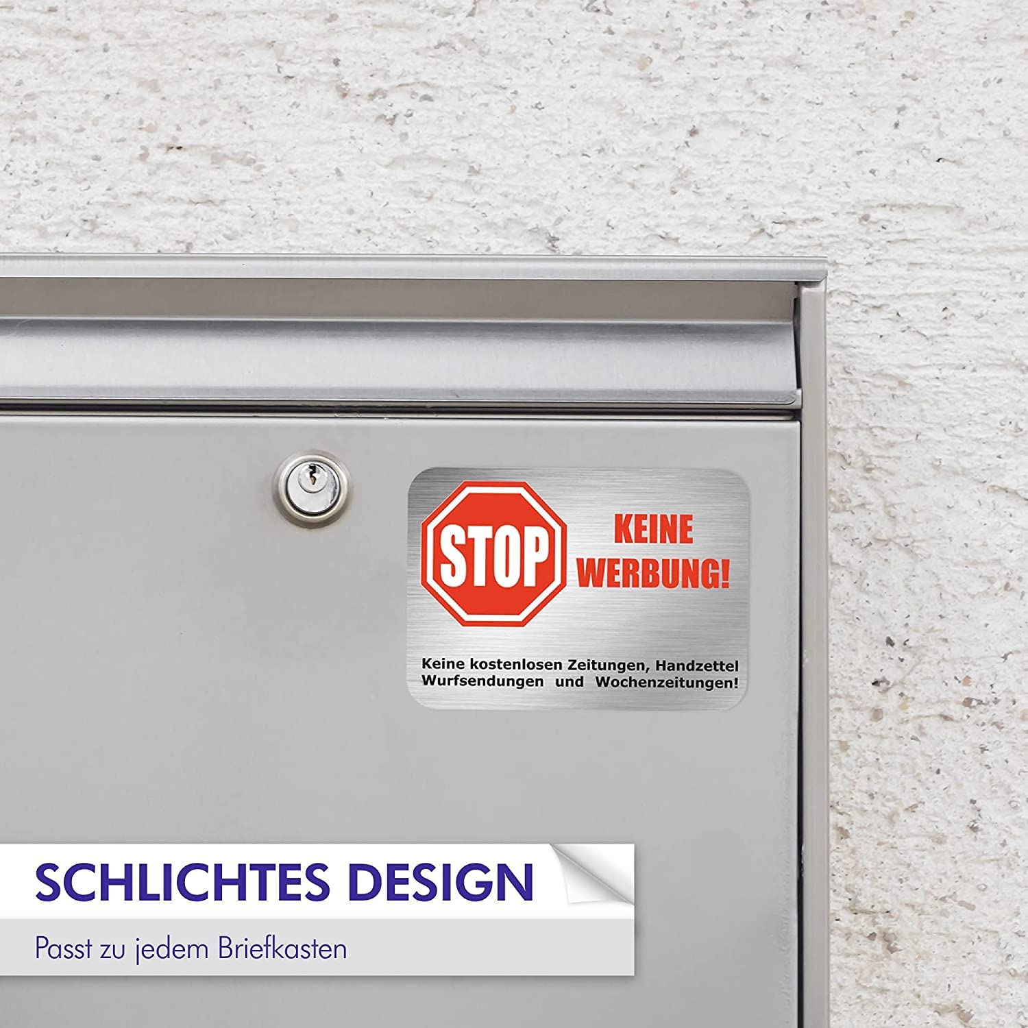 INDIGOS Briefkastenaufkleber „Keine Werbung“ – Edelstahl-Optik, 10 Bogen à 5 Sticker (73x17 Mm)