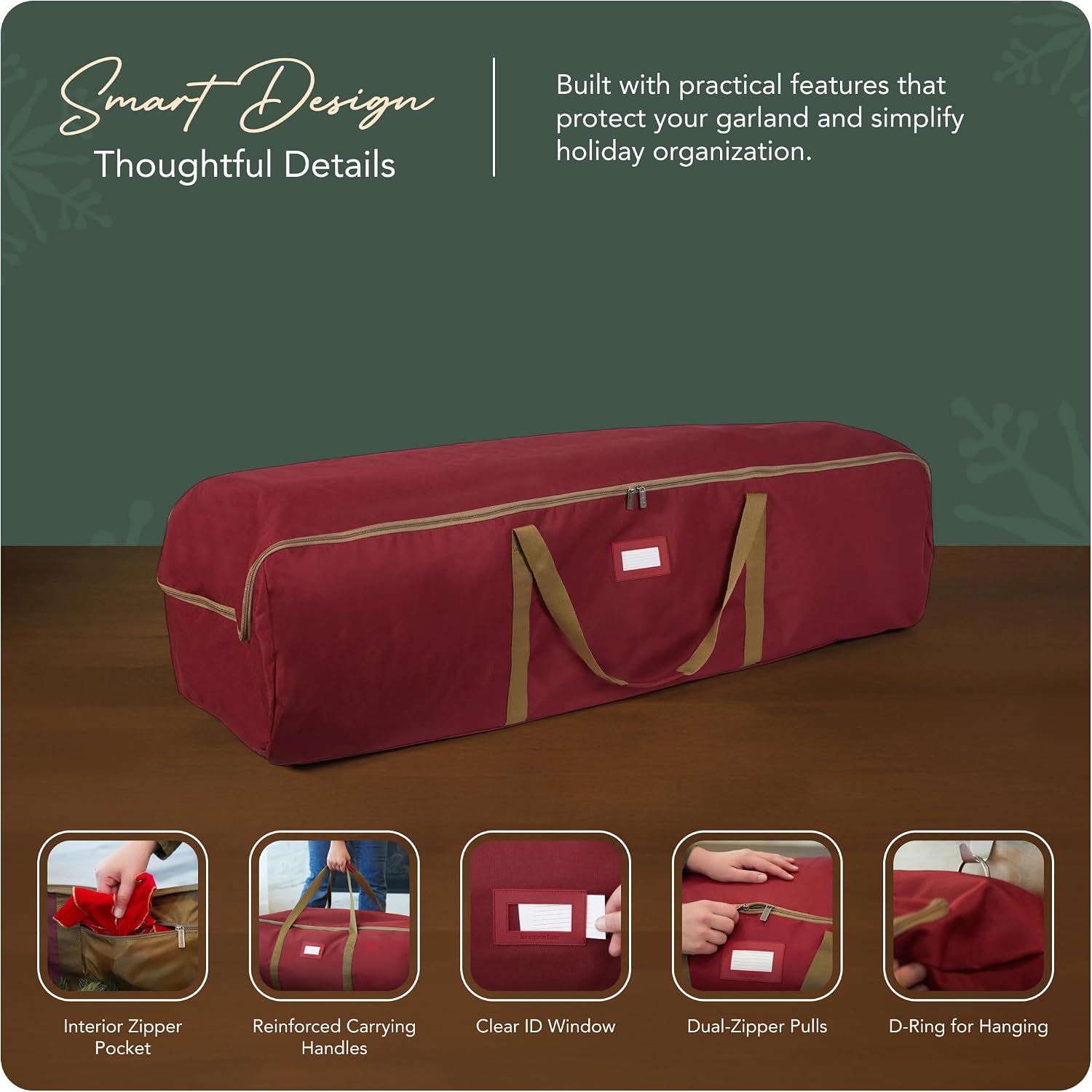 Covermates Keepsakes Garland Duffle Bag - Durable Polyester, Reinforced Handles, Fits up to 25 Foot Garland Depending on Thickness - Holiday Storage, Red