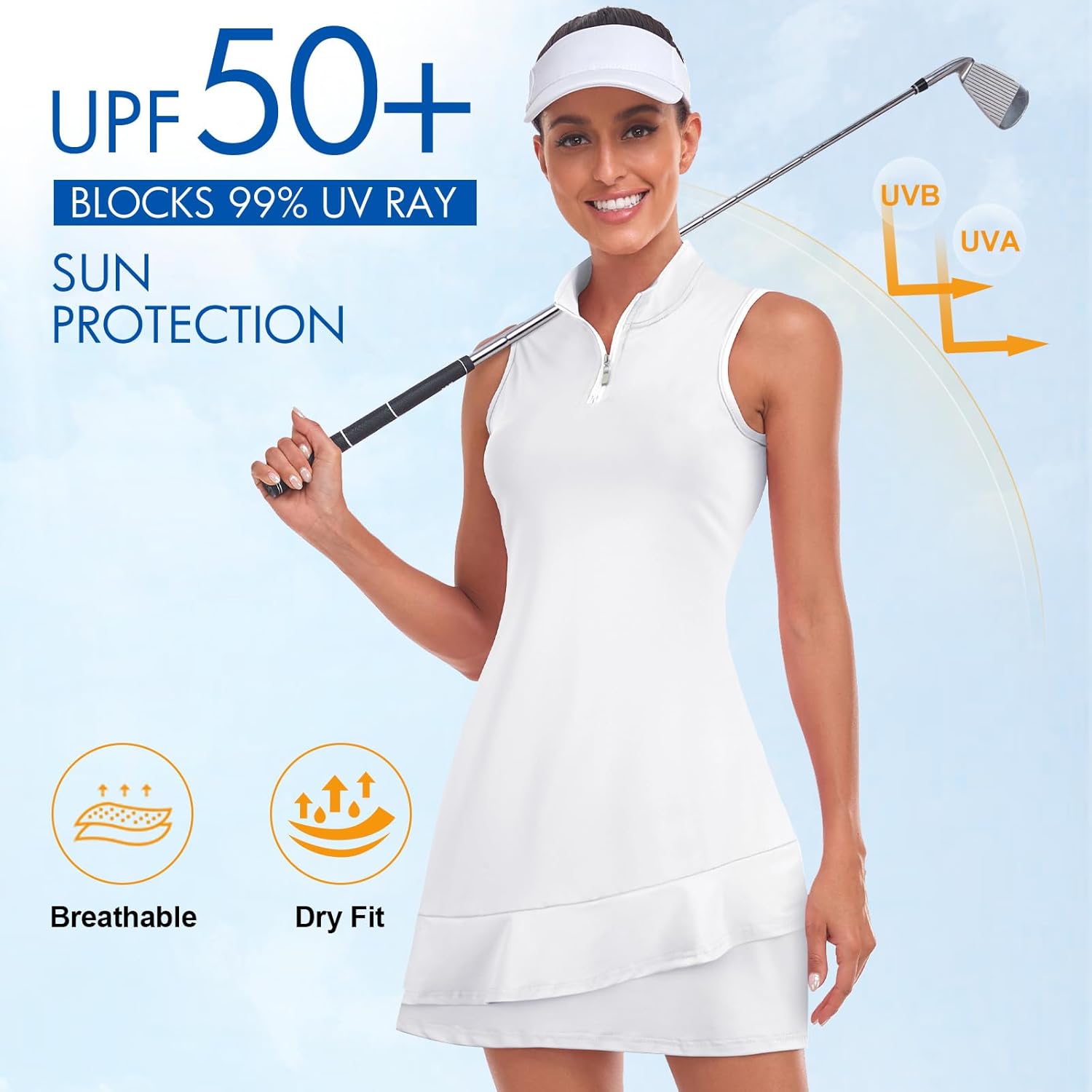 Viracy Tennis Dress for Women Sleeveless Golf Dresses with Shorts and Pockets Ruffle Zip Up Stand Collar Golf Outfits - Image 3