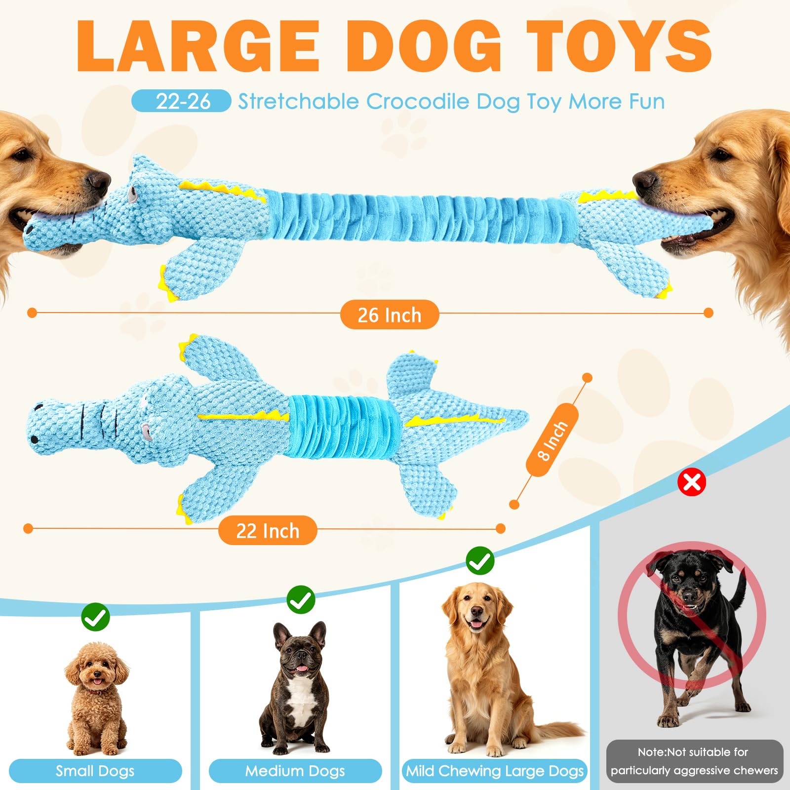 WOWBALA Großes quietschendes Hundespielzeug, interaktives Tauziehen, Hundespielzeug für kleine bis große Rassen, Plüsch-Welpenspielzeug mit Knisterpapier, um sie zu beschäftigen, tägliche Begleitung