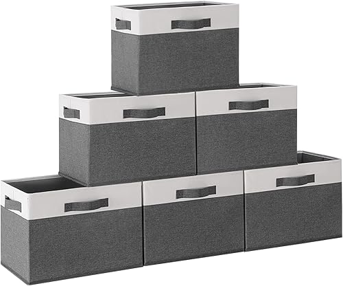 GhvyenntteS Contenedores de almacenamiento Paquete de 6 canastas grandes de almacenamiento plegables para estantes, contenedores de almacenamiento