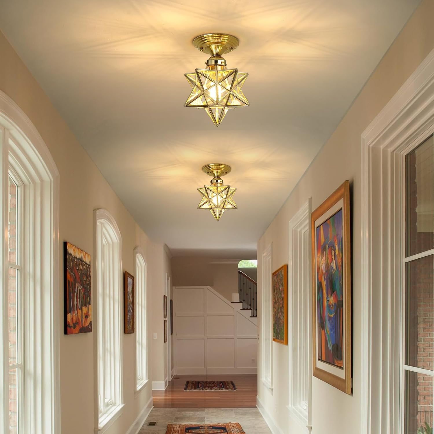 Pendant Light Clear Glass LED Ceiling Chandelier Gold Lighting Fixture with Warm Light for Kitchen Dining Room Foyer Hallway