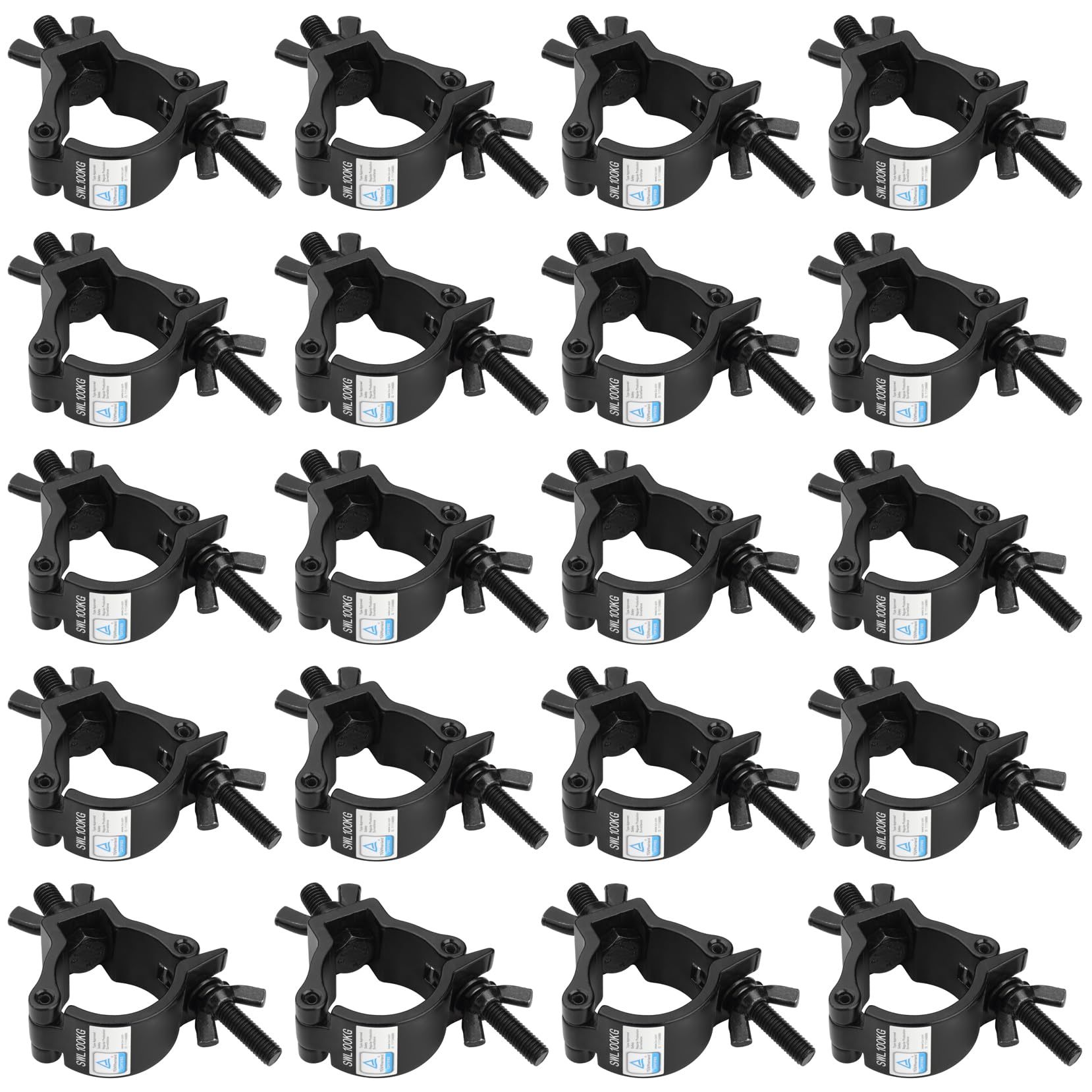GBGS 20 Pack Black DJ Light Clamps Fits O.D. 2" Truss,Max Load 220lb, Aluminum O-Clamp for Stage Moving Head Lighting