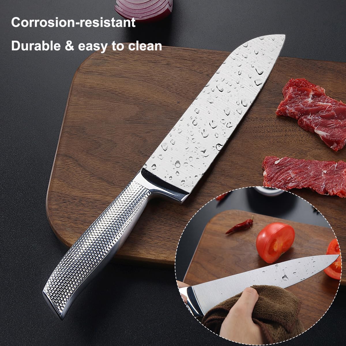 3-Piece Chef Knives Set, Razor Sharp Kitchen Knives with Ergonomic Non-Slip Handle & Sturdy Blade, 8” Chef, 7" Santoku, 5" Utility Knife, for Home Cooks & Professional Chefs