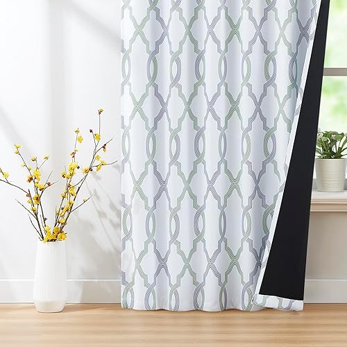 Miniatura 7 de Cortinas opacas térmicas marroquíes con estampado de celosía, 84 pulgadas de largo, cortinas de ventana con pestaña trasera para ahorro de energía,