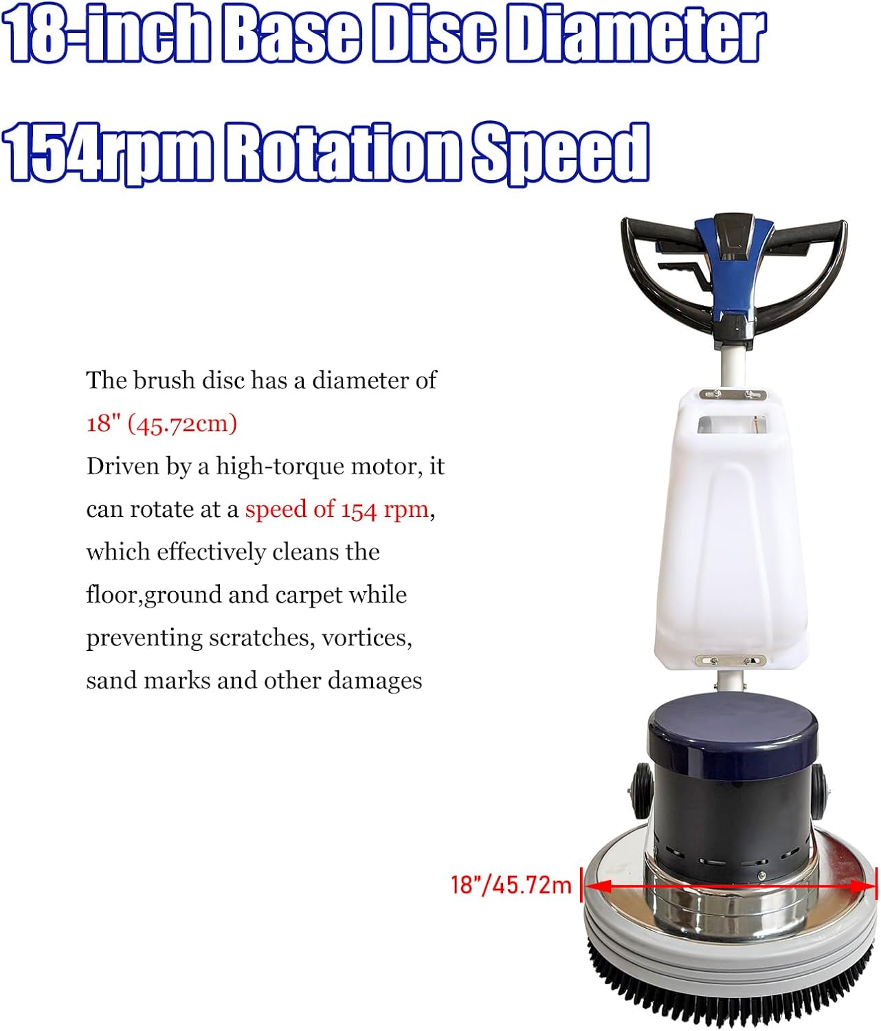 18" Floor Cleaner Polisher Commercial Floor Scrubber Buffer Commercial Floor Polishing Cleaning Machine Industrial Ground Scrubber Buffer with Three Brush Discs, 18"(45.72cm) Diameter, 110V