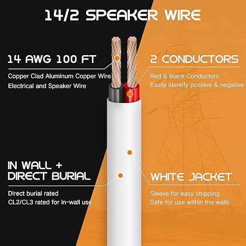 Miniatura 9 de Askcable Cable eléctrico de 182 AWG de 100 pies, calibre 18, 100 pies, 2 conductores, cable de altavoz, cable de altavoz, cable de altavoz