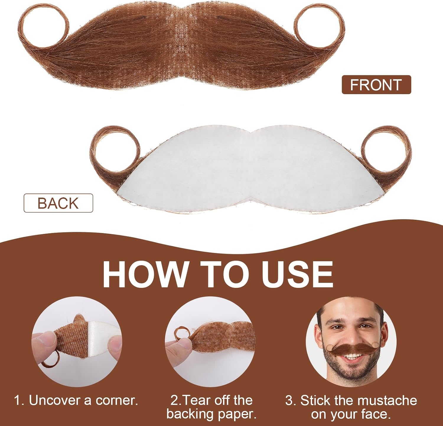Fake Mustache Fake Beard Costume Stick On Mustaches Stickers Adhesive Old Men Moustaches for Halloween Cosplay Party