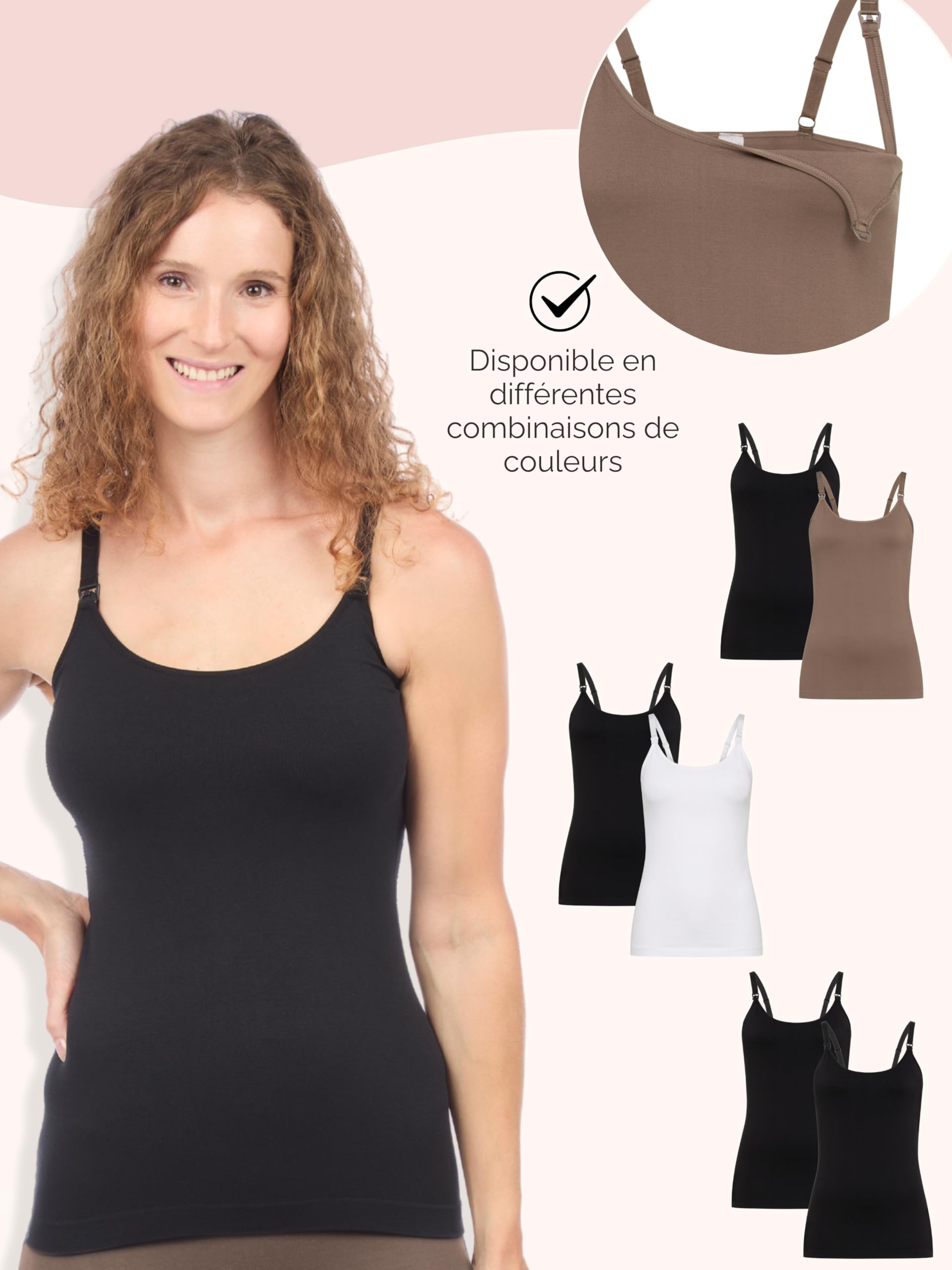 Herzmutter Tops d'allaitement Seamless - Lot de 2 - Camisole d’Allaitement - Fermetures Pratiques par Clips - sous-Maillots de Corps pour l'allaitement - Allaitement - 5320