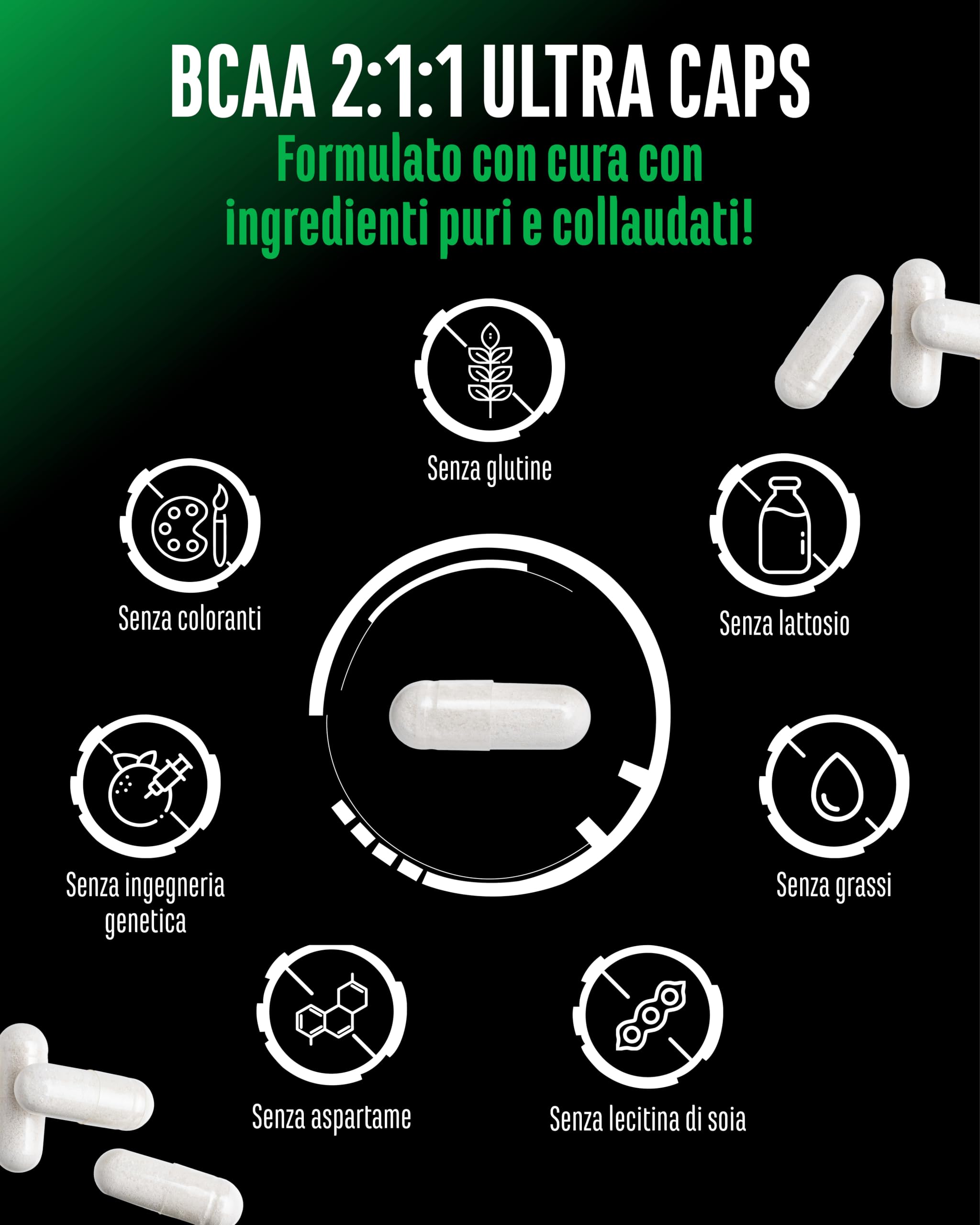 BCAA 2:1:1 ULTRA CAPS® - 320 Capsule - 1100 mg per Capsula - 8800 mg per Dose Giornaliera - L-Leucina, L-Isoleucina e L-Valina - Aminoacidi Essenziali
