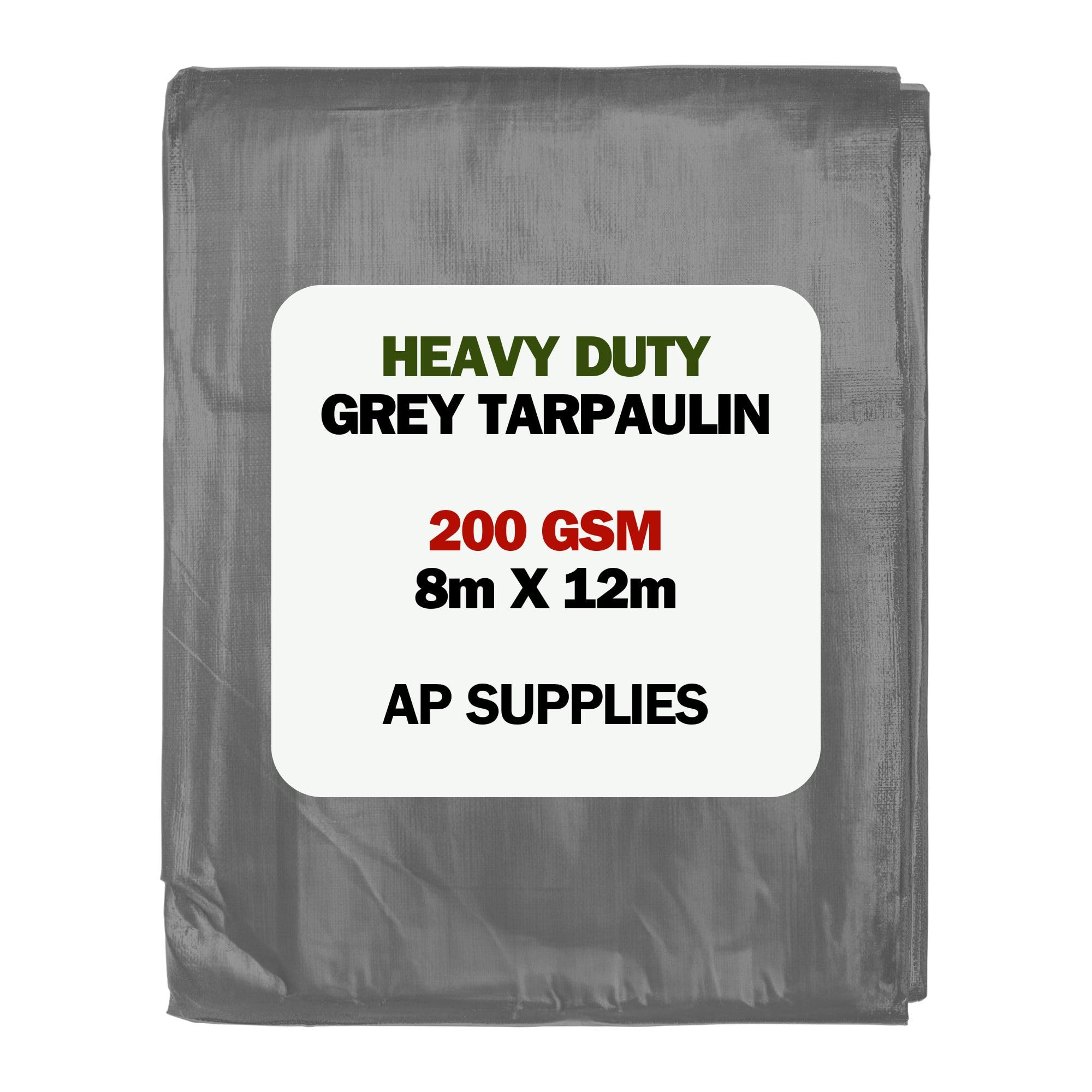 AP Supplies 200gsm Grey Tarpaulin 8m x 12m – Waterproof, Tear Resistant, UV Protected Ground Sheet Cover for Camping, Construction, Garden & Outdoor Equipment Protection