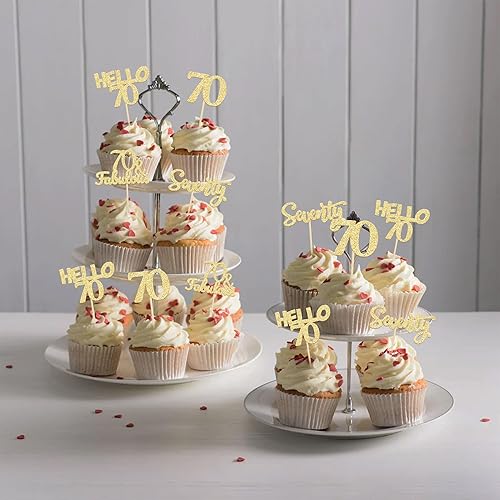 Miniatura 36 de Gyufise 24 piezas de adornos dorados para cupcakes de 10.º cumpleaños con purpurina dorada de doble dígito Hello 10 Ten Cupcake Picks para fiesta