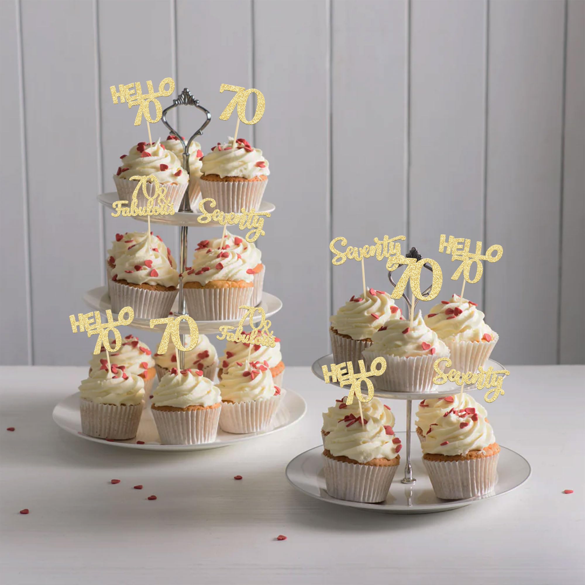 LeeLeeAn 70e verjaardag gouden glitter taarttopper, 1 telling, topper, taarttopper, verjaardag, 70e, goud, geel