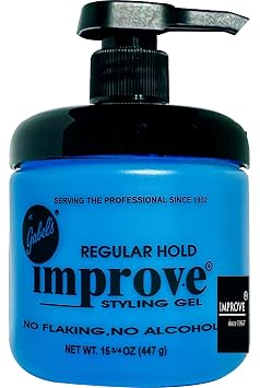 Improve Gabels Styling Gel Blue Regular Hold 15.75 oz / 1 lb middle pump Authentic Gabels Manufacturer Direct has logo in black label on the jar Packed in individual box