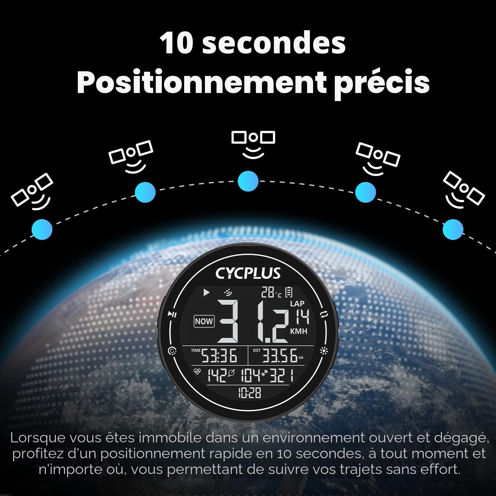 CYCPLUS Ordinateur de vélo GPS - Ordinateur de vélo sans Fil étanche IPX6 - Tacho de vélo Ant+ - Ordinateur de vélo sans Fil Bluetooth 5.0 - Compatible avec Strava