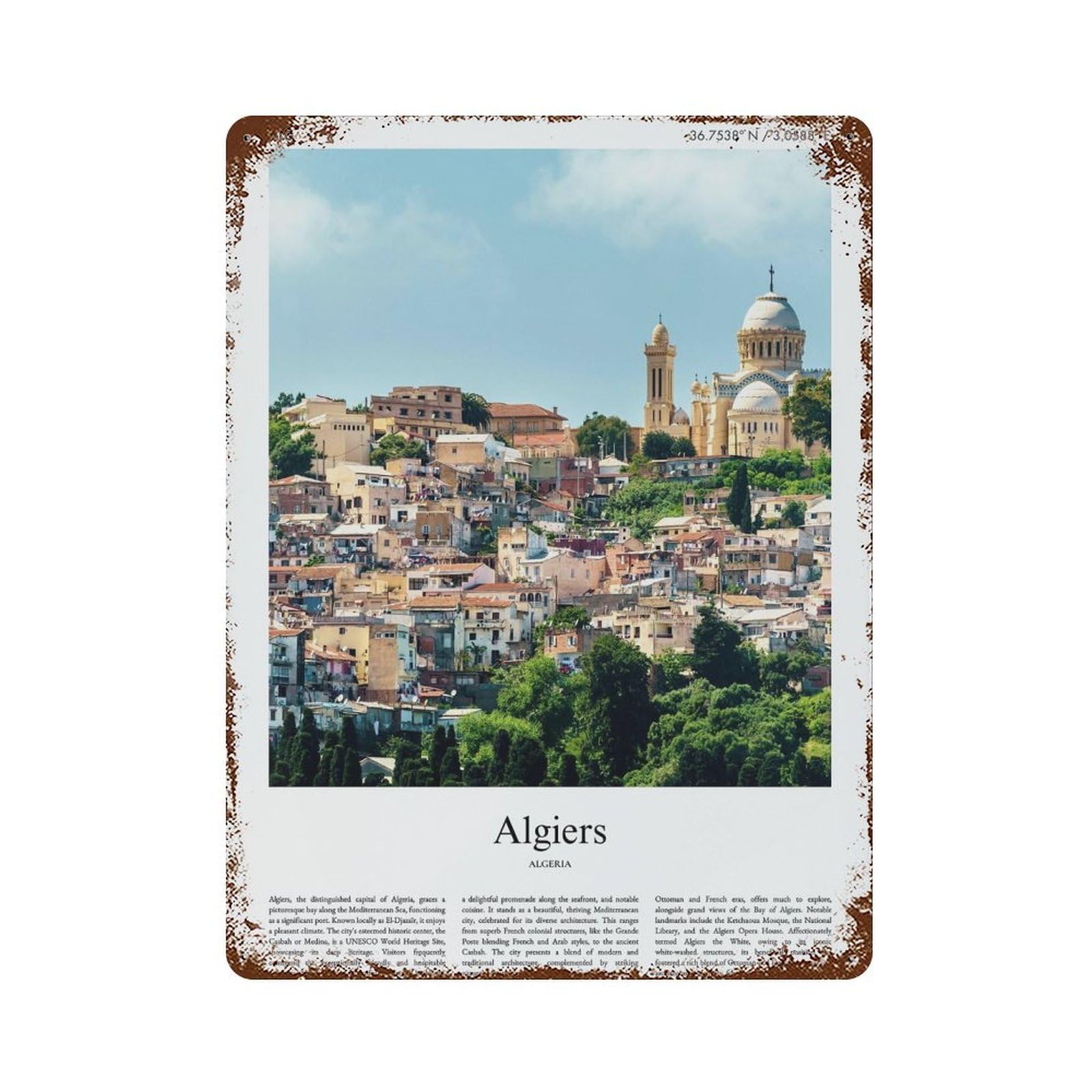 xiaoxiaoshen Algiers City Scenery Wall Decor Art Metal Tin Poster Modern Home Decor Art Home Bar Shop Decorations Vintage Sign 40x30cm