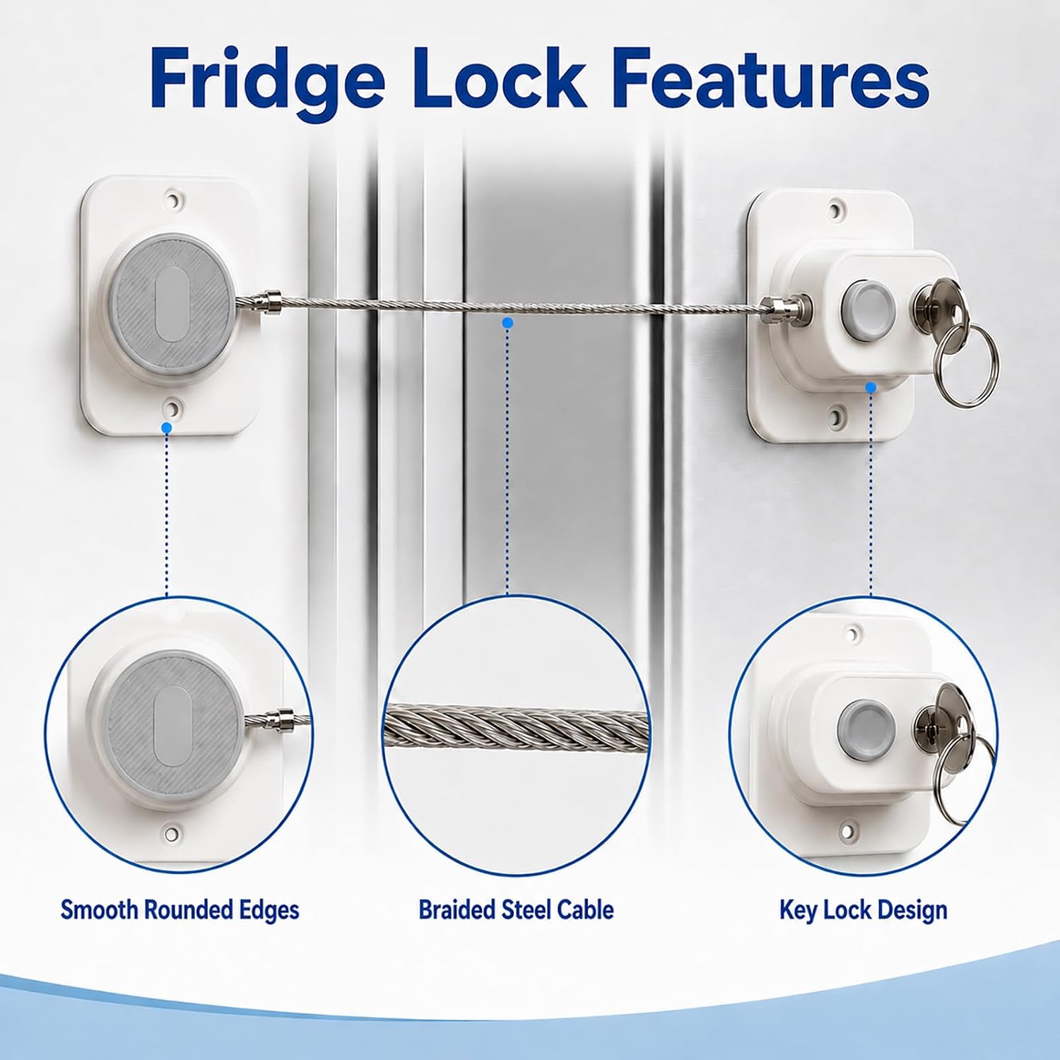 2 Pack Refrigerator Door Locks, Child Proof Fridge Lock with Strong Adhesive, No Drill Freezer Lock for Kids, Safety Cabinet Drawer Locks for Kitchen, Closet, Window