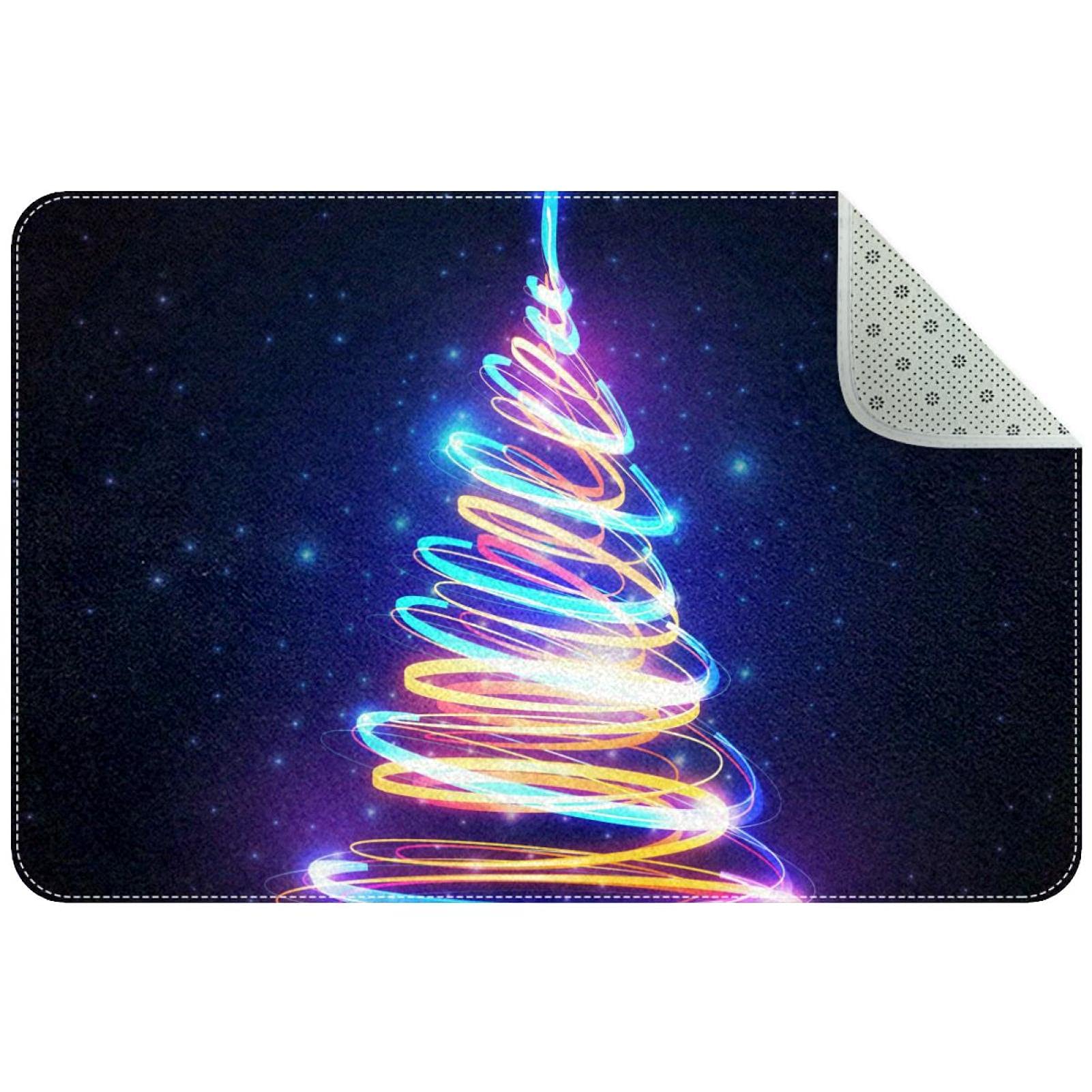 Tapis de porte sapin de Noël à lumières LED : paillasson lavable chic
