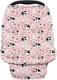 Wanyint Fundas para asiento de coche de bebé con estampado de animales de leche, color rosa, toldo para bebés, niños y niñas, fundas de lactancia para lactancia materna, bufanda de enfermería