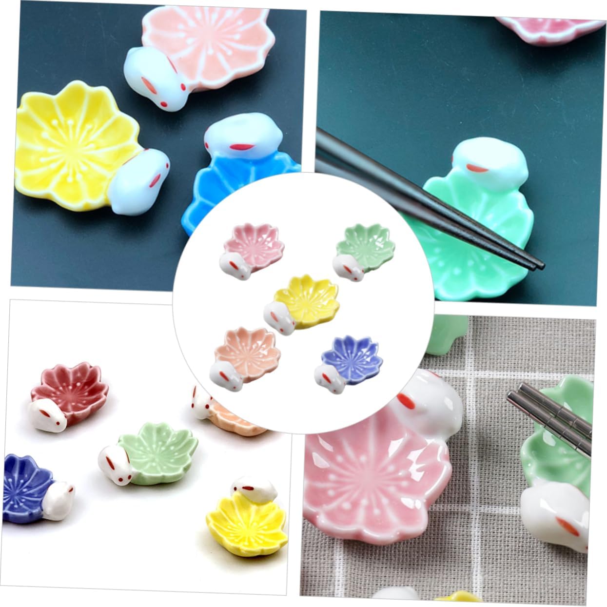 Mikinona 5pcs Ceramic Cherry Blossom Chopstick Rest Japanese Chopsticks Holder Rest Holders Stand Cherry Blossom Shelf Japanese Style s