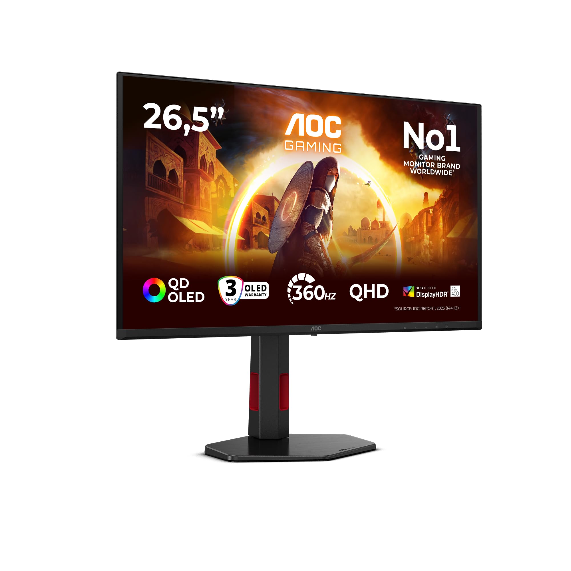 Aoc Black G4 Q27g4sdr 27" Qd-Oled Quad Hd 360Hz 0.03Ms G-Sync Compatible Height Adjustable Gaming Monitor