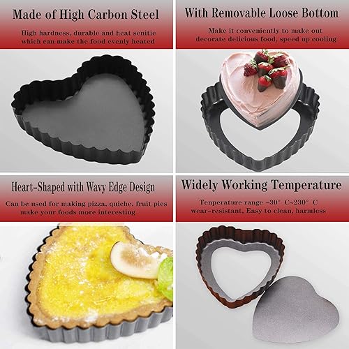 Miniatura 3 de Moldes para tartas en forma de corazón, 6 sartenes para quiche en forma de corazón de 4 pulgadas, con una bandeja extraíble para tartas, utilizada