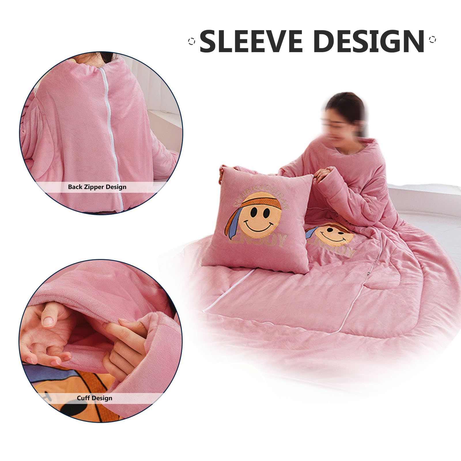 Coperta indossabile con maniche, piumino portatile per casa, ufficio e viaggi, design invernale con stampa calda, si piega per cuscino