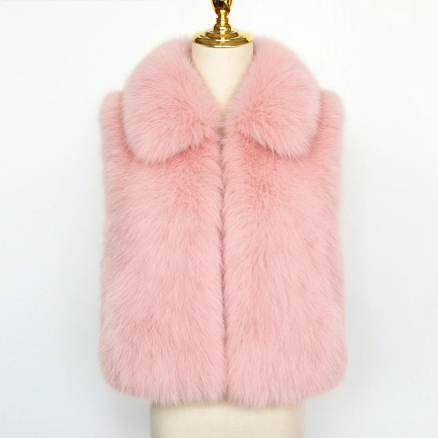Women's Faux Fur Vest Lapel Collar Open Front Elegant Short Gilet