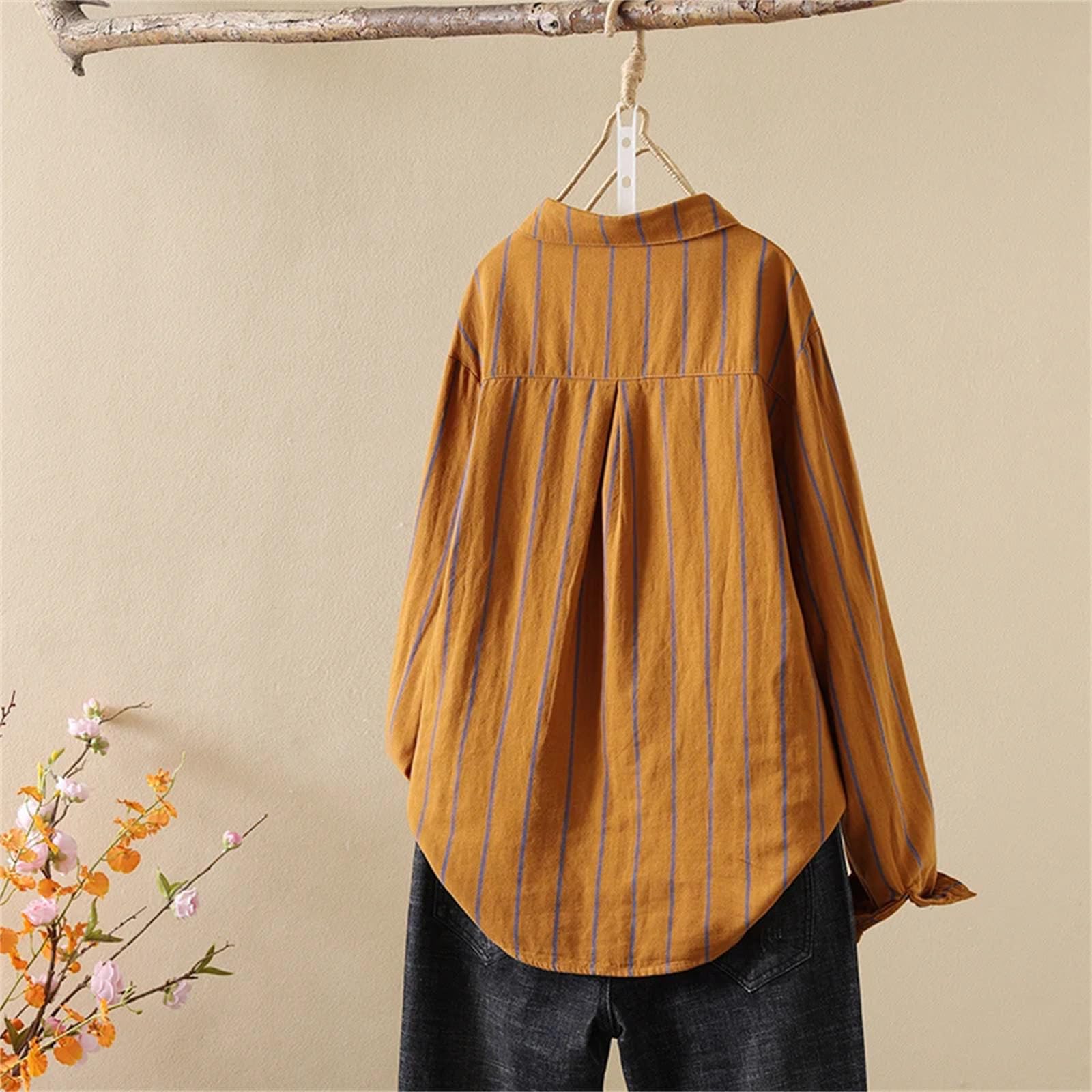 Blusas para mujer, estilo casual, a rayas, de manga larga, vintage, holgadas