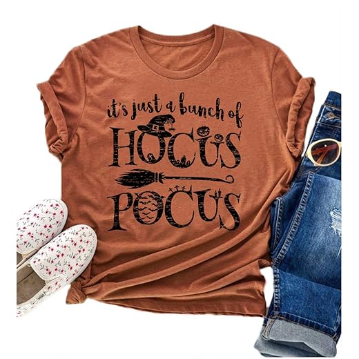 Tuwbue Its Just A Bunch of Hocus Pocus Shirt Sanderson Sister Funny Halloween T-Shirts Women (XL, Orange4)