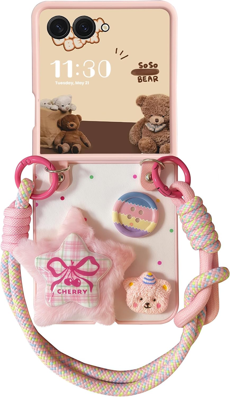 Cute Case for Samsung Z Flip 7 with Strap, Cute Girly Design Galaxy Z Flip 7 Case for Women Girls, Anti-Scratch Shockproof Protective Pink Phone Case for Samsung Galaxy Z Flip 7(2025)