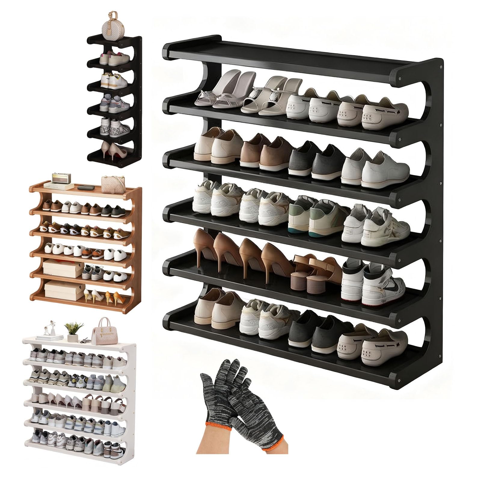 Étagère à chaussures en bambou noir de 70 cm avec 2 à 6 niveaux pour placard