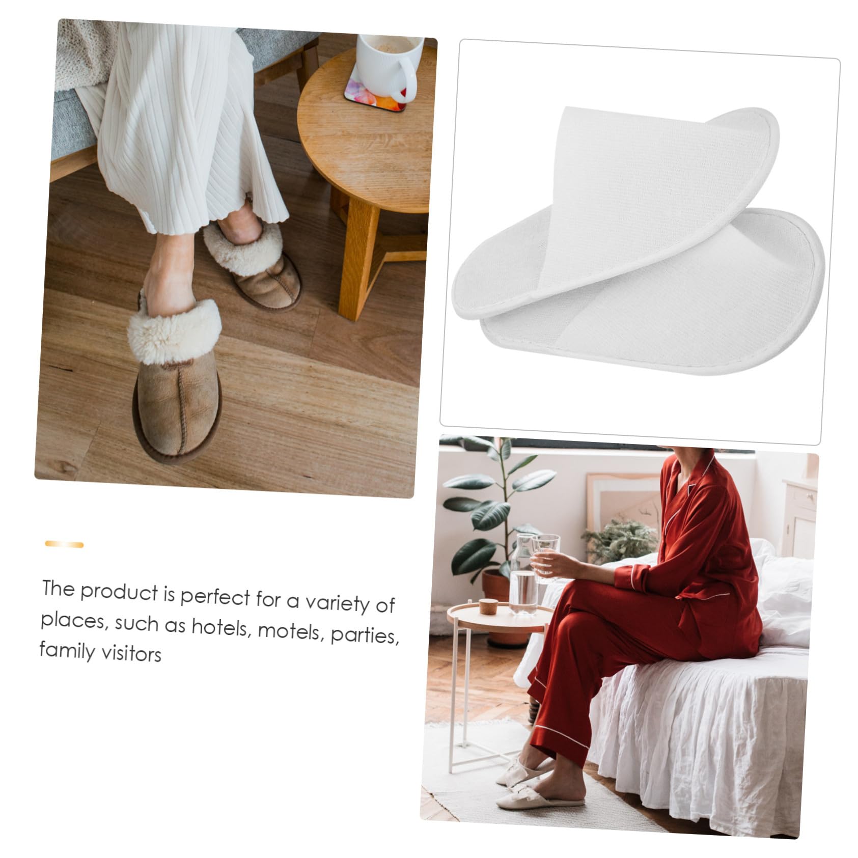 12 Paia di Pantofole da Hotel Monouso Unisex Bianco Suola Antiscivolo, Morbide e Comode, per Party e Motel