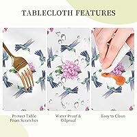 Vista 7 de YETTA YANG Mantel rectangular de tela rectangular con diseño de flores de colibrí, diseño floral, impermeable, para pícnic, fiesta, 54 x 72