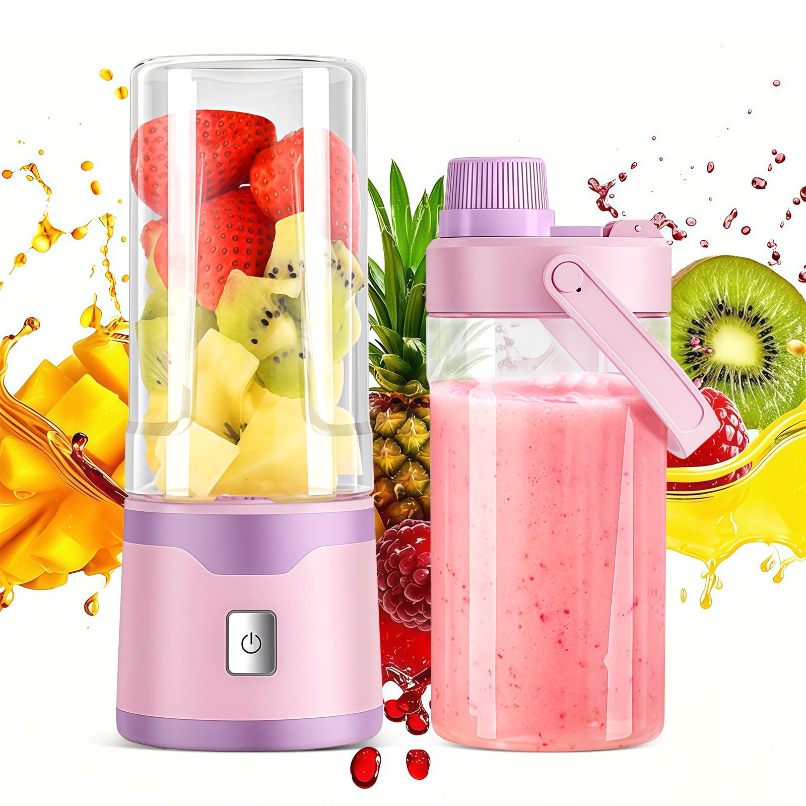 Portable Cup Blender, Powerful Blender Cup, 18 Steel Blades, 450 ml USB-C Rechargeable, Safety Opening, 2 Cups, Ideal for Home, Office, Travel | Portable Smoothie Blender for Juices, Smoothies and Compotes, Multifunction Blender for Home, Office and Travel