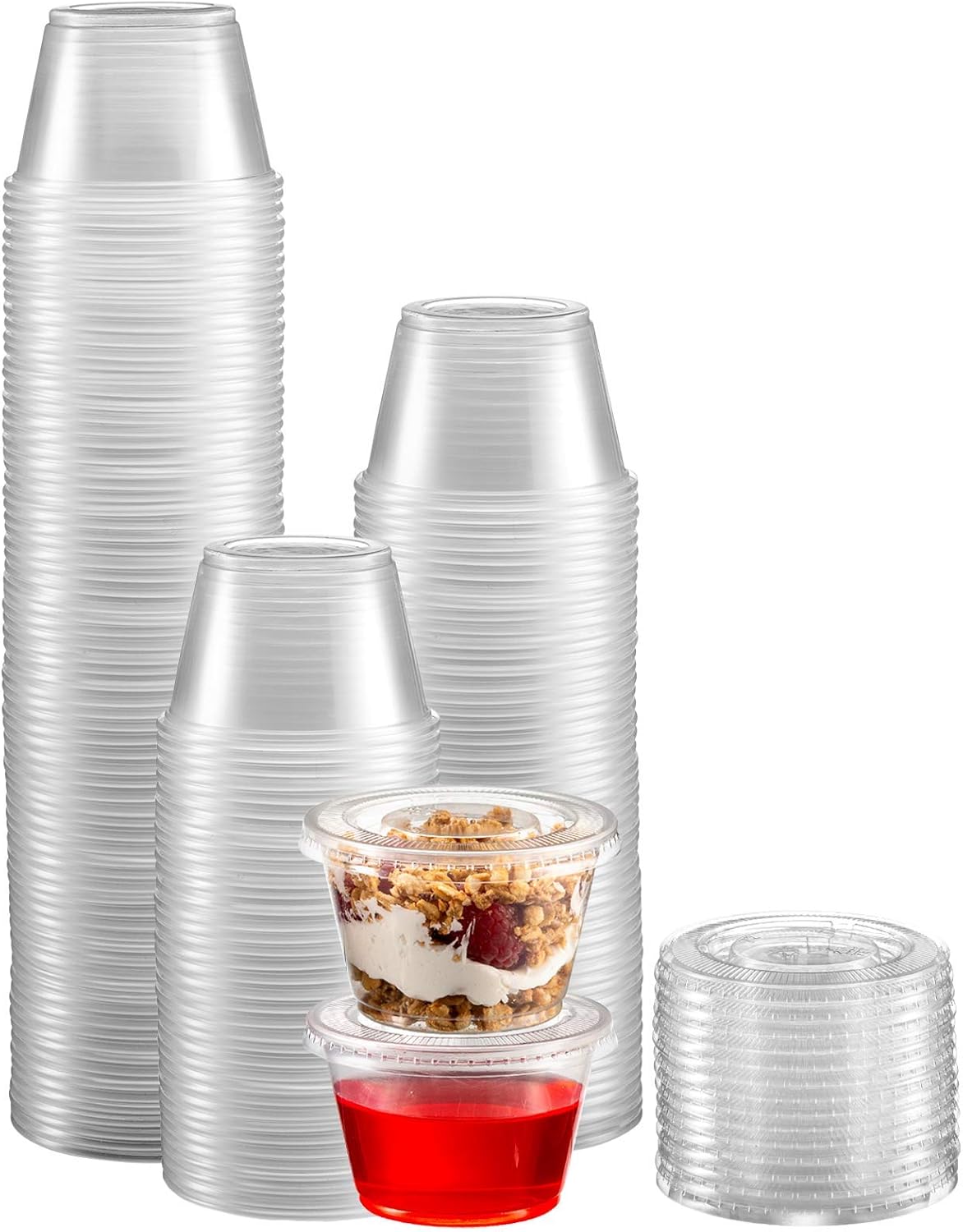 [250 Sets] 4 oz. Clear Plastic Jello Shot Cup Containers with Snap on ...