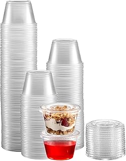 [250 Sets] 4 oz. Clear Plastic Jello Shot Cup Containers with Snap on Leak-Proof Lids –Jello Shooter Shot Cups -Compact Food Storage for Portion Control, Sauces, Liquid, Dips, Souffle Cups (4 oz)