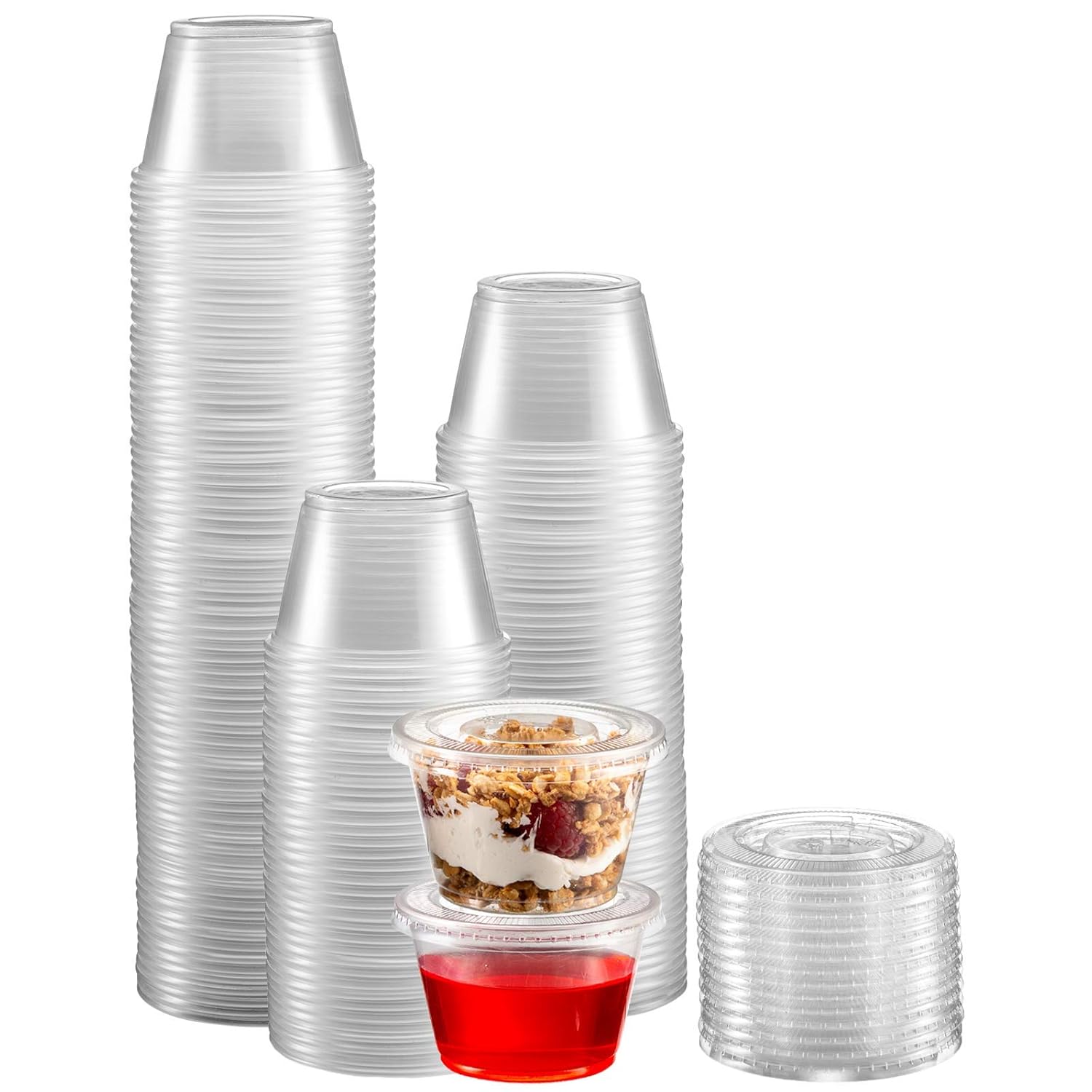 [250 Sets] 4 oz. Clear Plastic Jello Shot Cup Containers with Snap on LeakProof Lids Jello