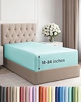 Vista 127 de Sábana bajera extra profunda tamaño Queen – Sábana bajera individual de lujo para hotel solamente – Se adapta fácilmente a colchones de 18 a 24